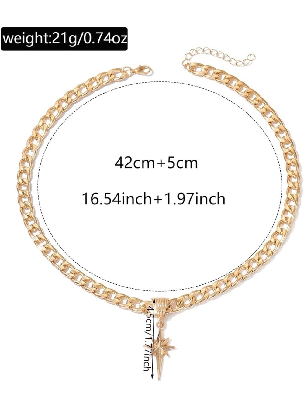 Anthropologie Gold Starburst Compass Pendant Chunky Chain Necklace - Picture 4 of 4